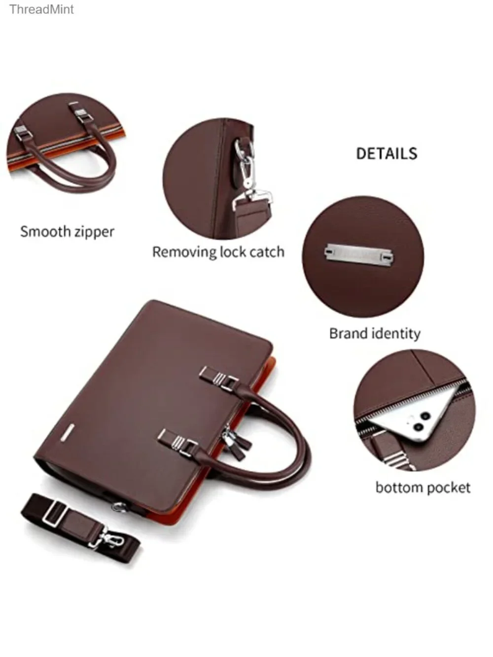 Leather Briefcase Laptop Bag Business Shoulder Bag for Men